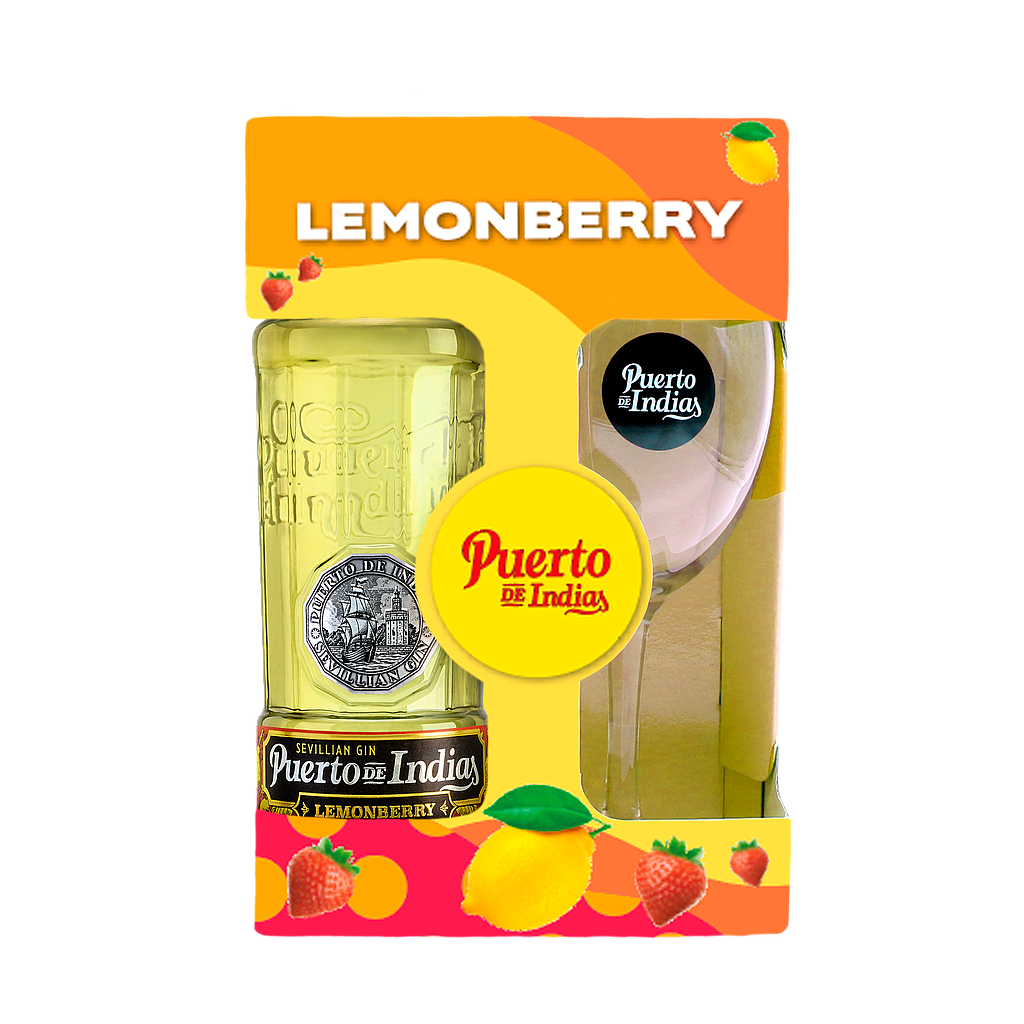 GIN PUERTO DE INDIAS LEMONBERRY 700 ML + COPA